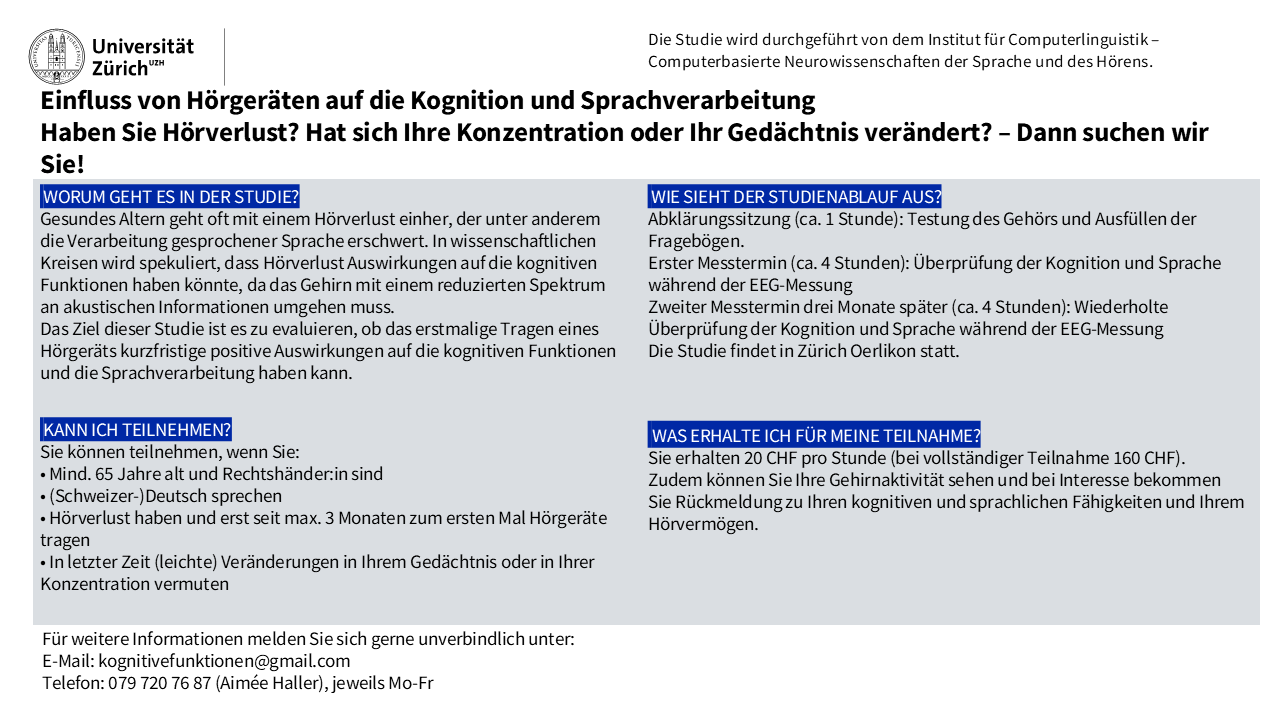 Bild des Flyers der Studie Einfluss von Hörgeräten auf Kognition und Sprachverarbeitung